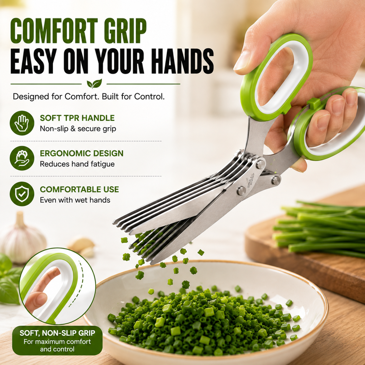 KORAKIO®✂️ 5-Blade Herb Scissors – Chop Fresh Herbs Faster Without A Knife