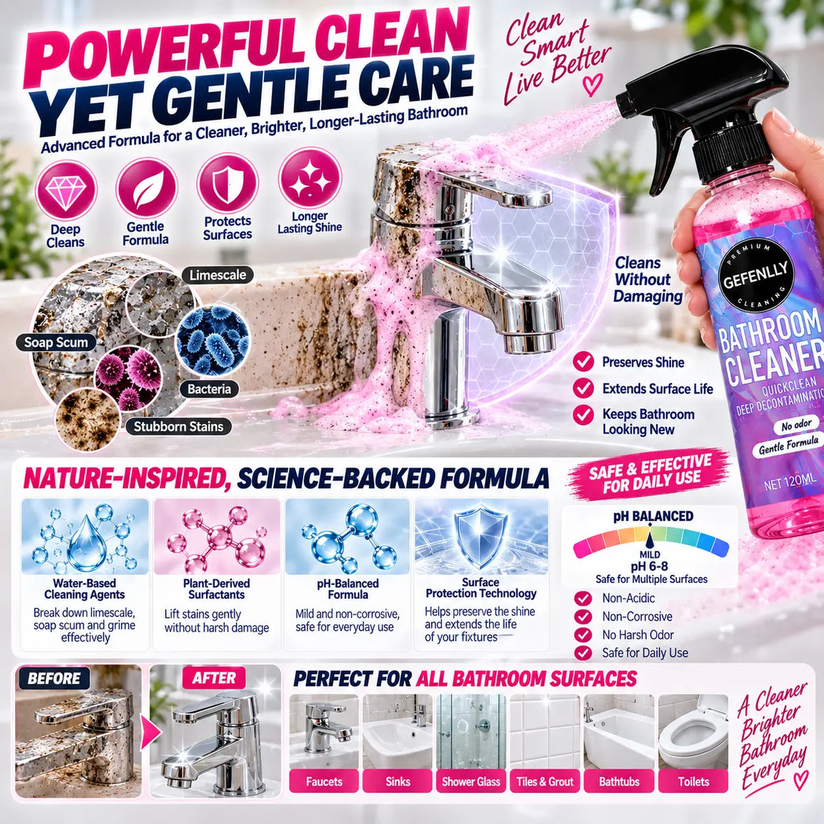🆙 Pink Foam Bathroom Cleaner Spray
