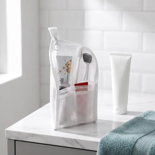 KORAKIO® ✈️ See-Through Mesh Travel Toiletry Bag