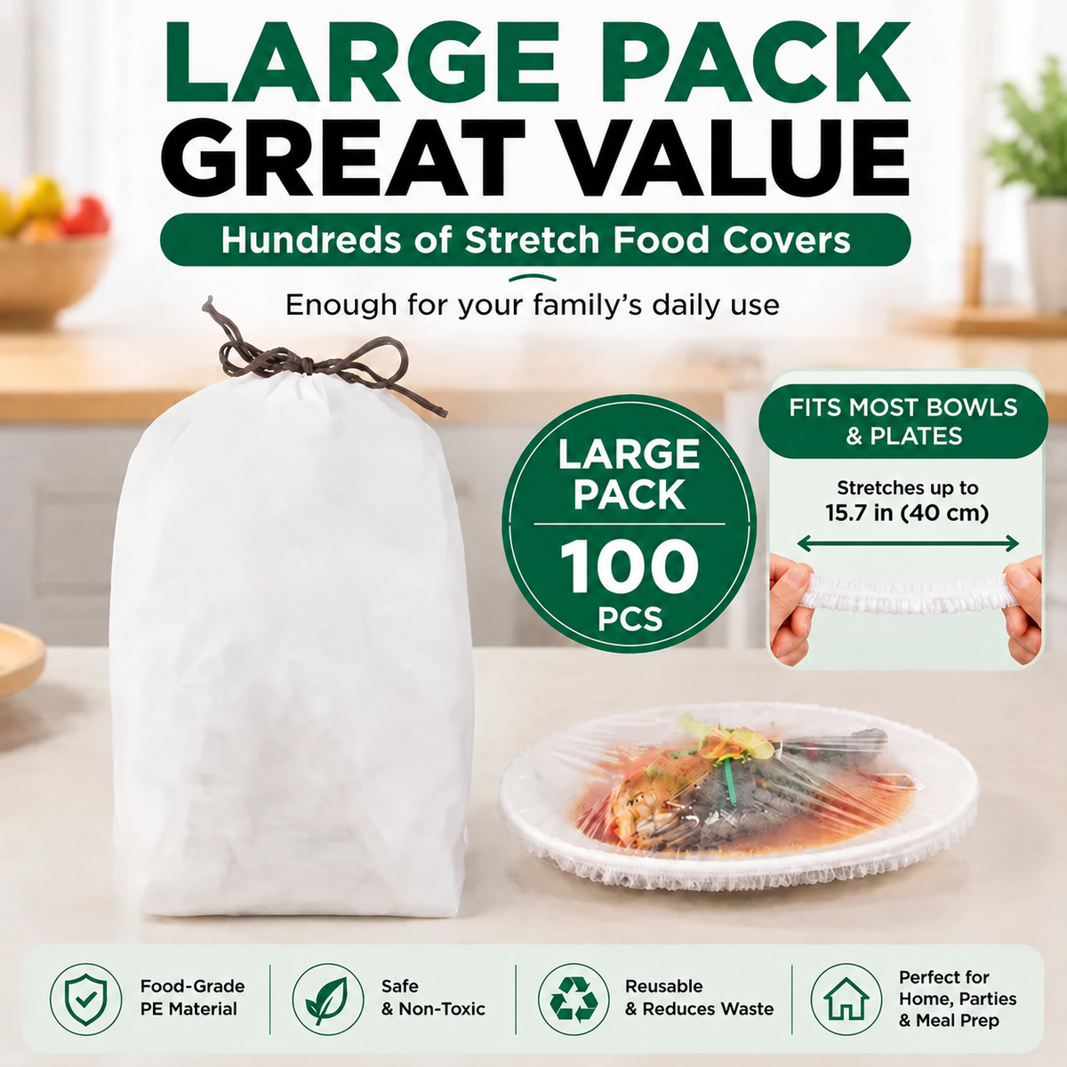 KORAKIO® 🔥 100PCS Disposable Stretch Food Covers for Bowls & Plates