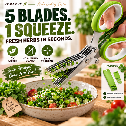 KORAKIO®✂️ 5-Blade Herb Scissors – Chop Fresh Herbs Faster Without A Knife