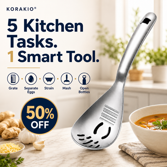 KORAKIO® 🥄5-in-1 Multifunctional Kitchen Spoon One Spoon. Five Kitchen Functions.