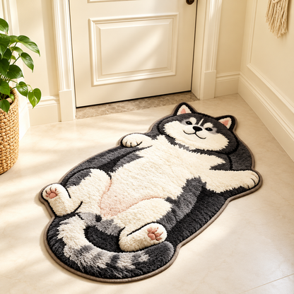 KORAKIO® 🐱 Sleepy Cat Floor Mat – Adorable Cat-Shaped Rug