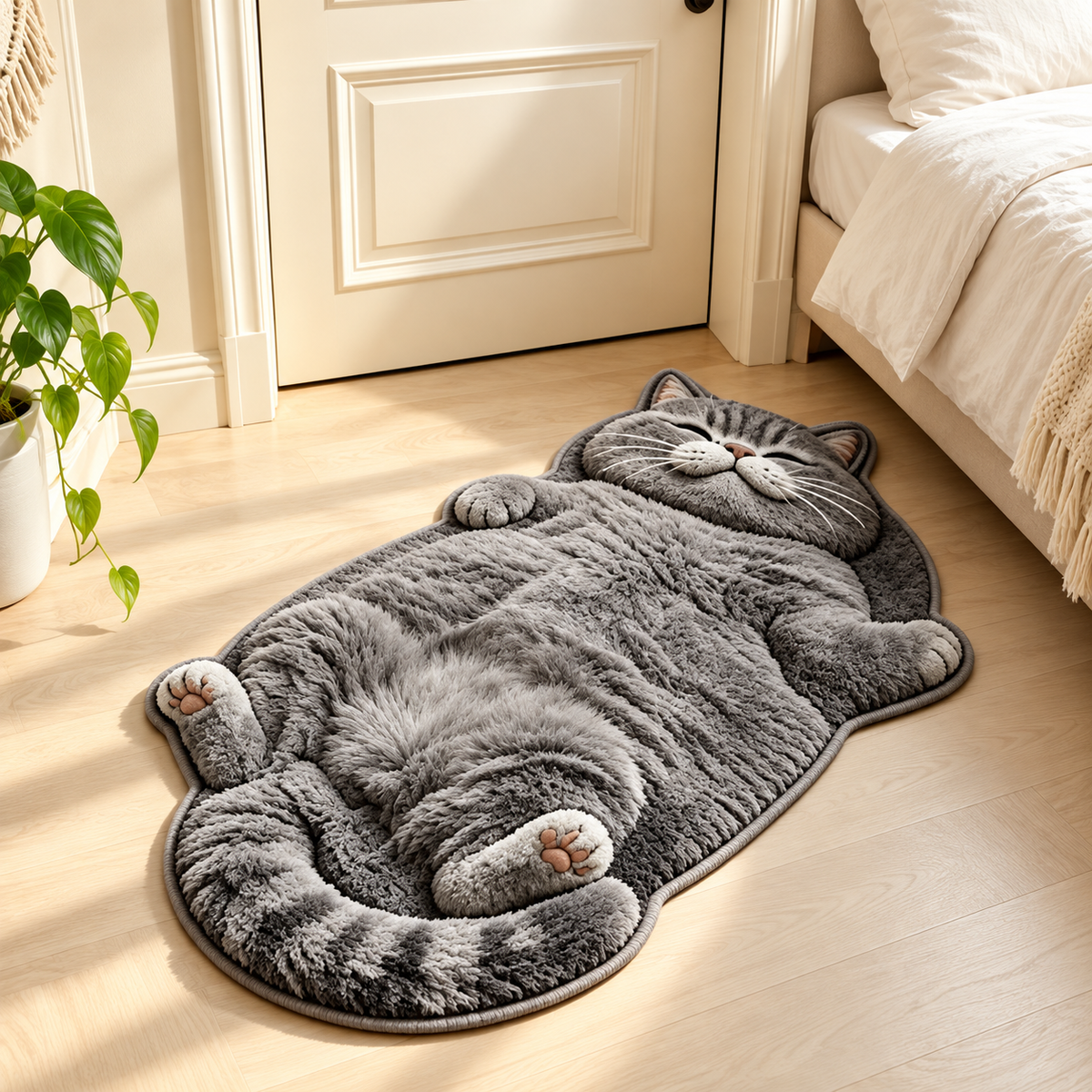 KORAKIO® 🐱 Sleepy Cat Floor Mat – Adorable Cat-Shaped Rug