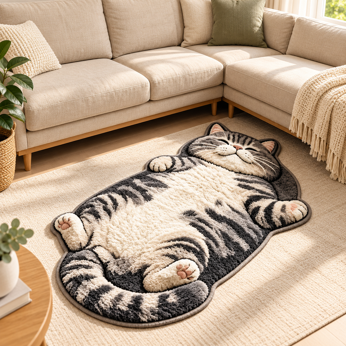 KORAKIO® 🐱 Sleepy Cat Floor Mat – Adorable Cat-Shaped Rug