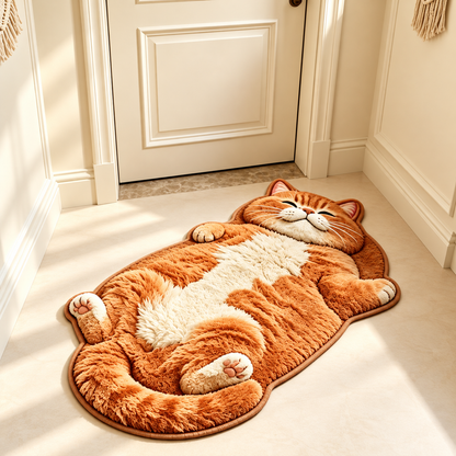 KORAKIO® 🐱 Sleepy Cat Floor Mat – Adorable Cat-Shaped Rug