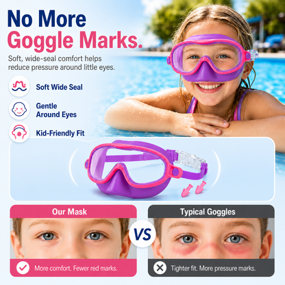 korakio® 🥽 Kids Swim Goggles - Soft No-Mark Fit, Anti-Fog UV Protection & Wide View