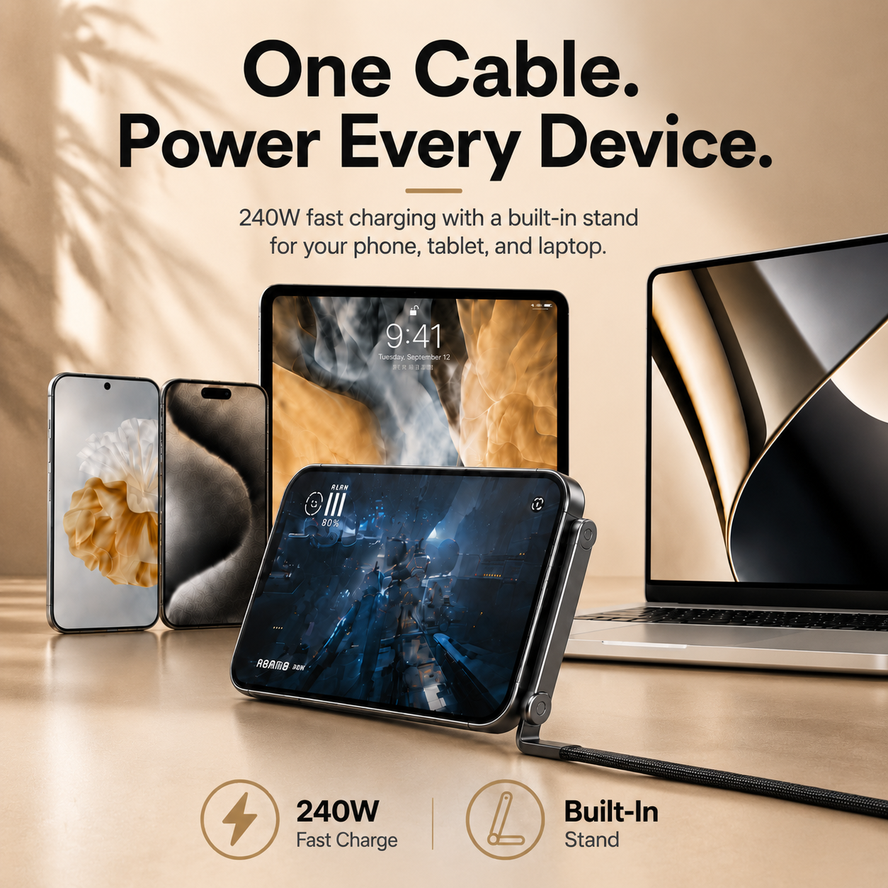 korakio® ⚡240W Fast Charging Cable with Built-副本