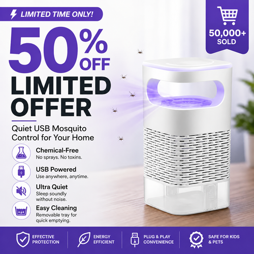 🦟 50% OFF! UV Mosquito Killer Lamp – quiet, USB, chemical-free. 50K+ sold! 🔇🌙
