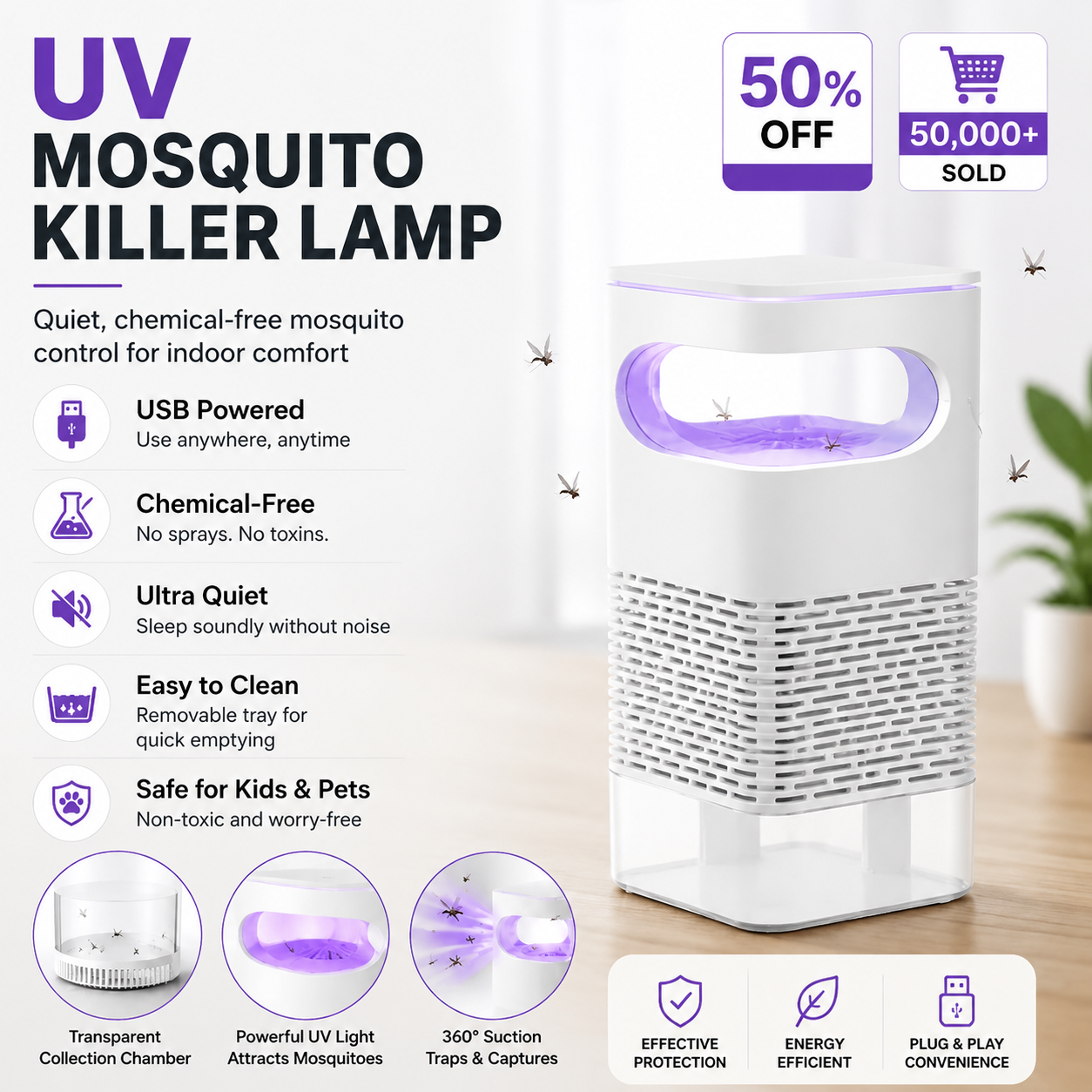 🦟 50% OFF! UV Mosquito Killer Lamp – quiet, USB, chemical-free. 50K+ sold! 🔇🌙