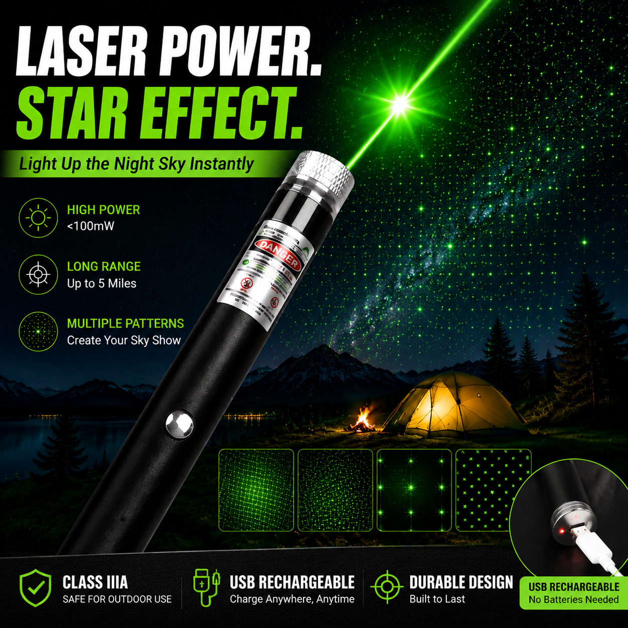 korakio® 🌌 High-Power Rechargeable Laser Pointer with Multiple Patterns