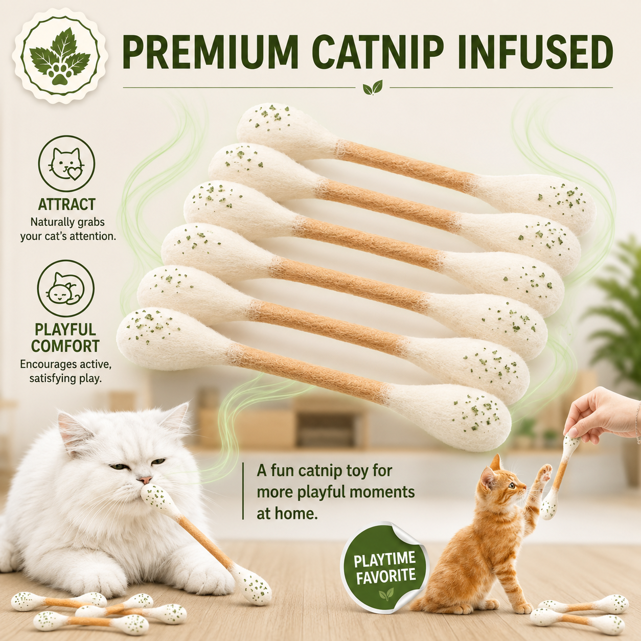 korakio® 🐱🍃 Giant Q-Tip Catnip Kicker Toy