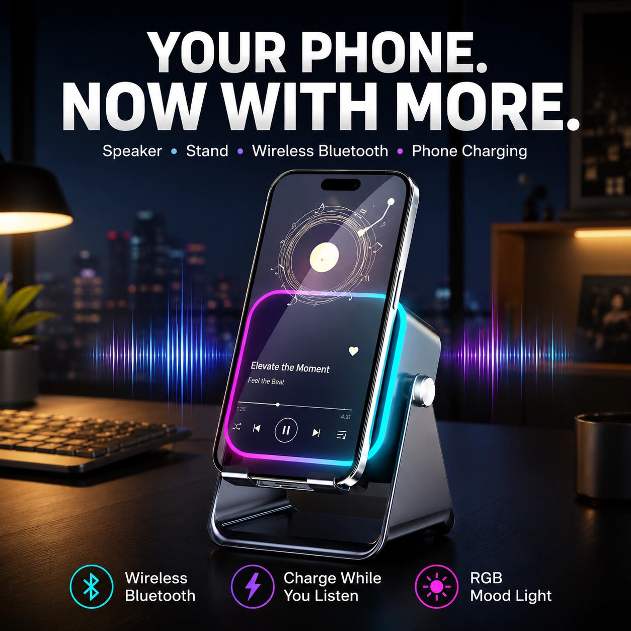 KORAKIO® 🔊📱 5-in-1 Bluetooth Speaker Stand with RGB Mood Light