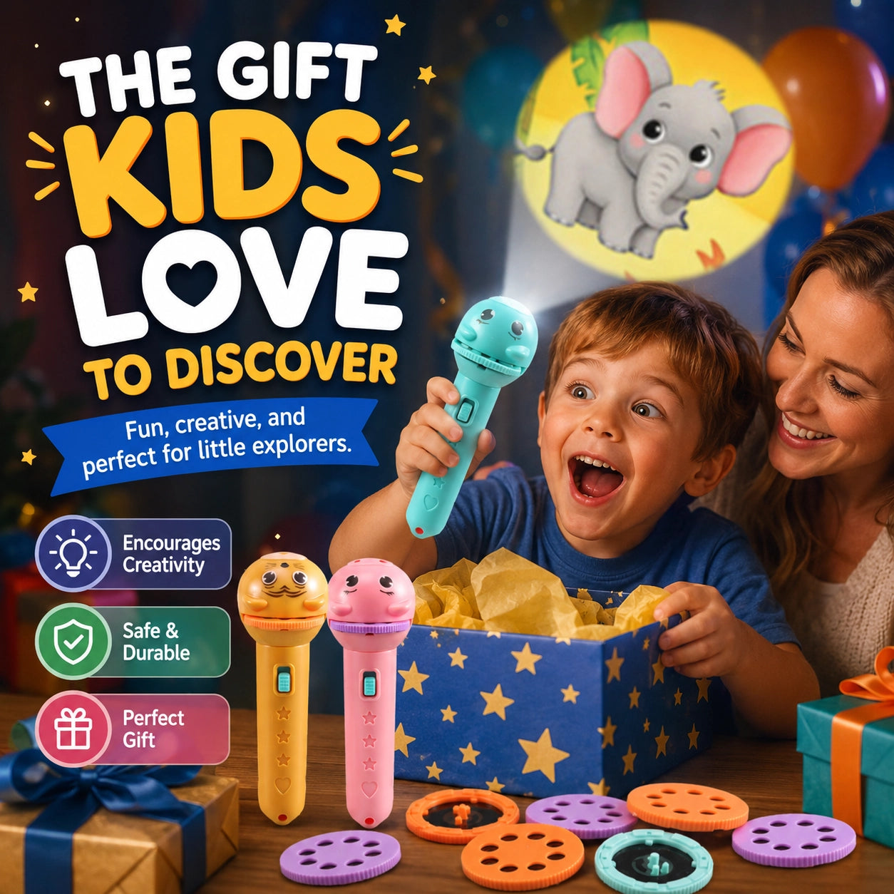 KORAKIO® 🔦✨ Magical Kids Projection Flashlight Toy