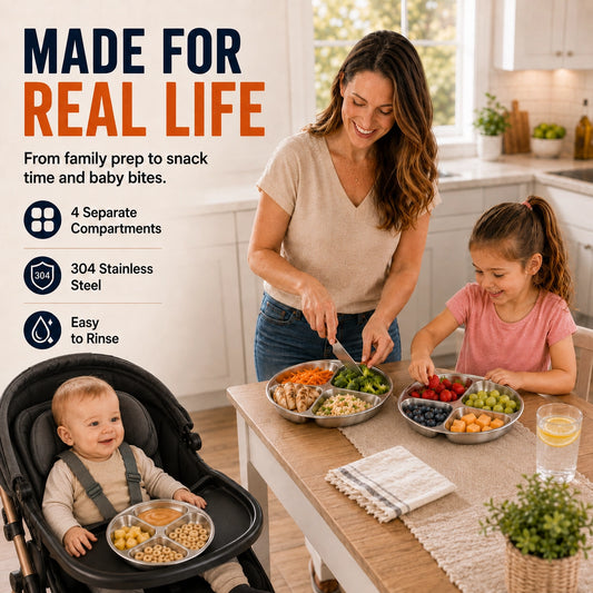 KORAKIO® 🛡️🍽️ 4-Compartment Stainless Steel Everyday Tray