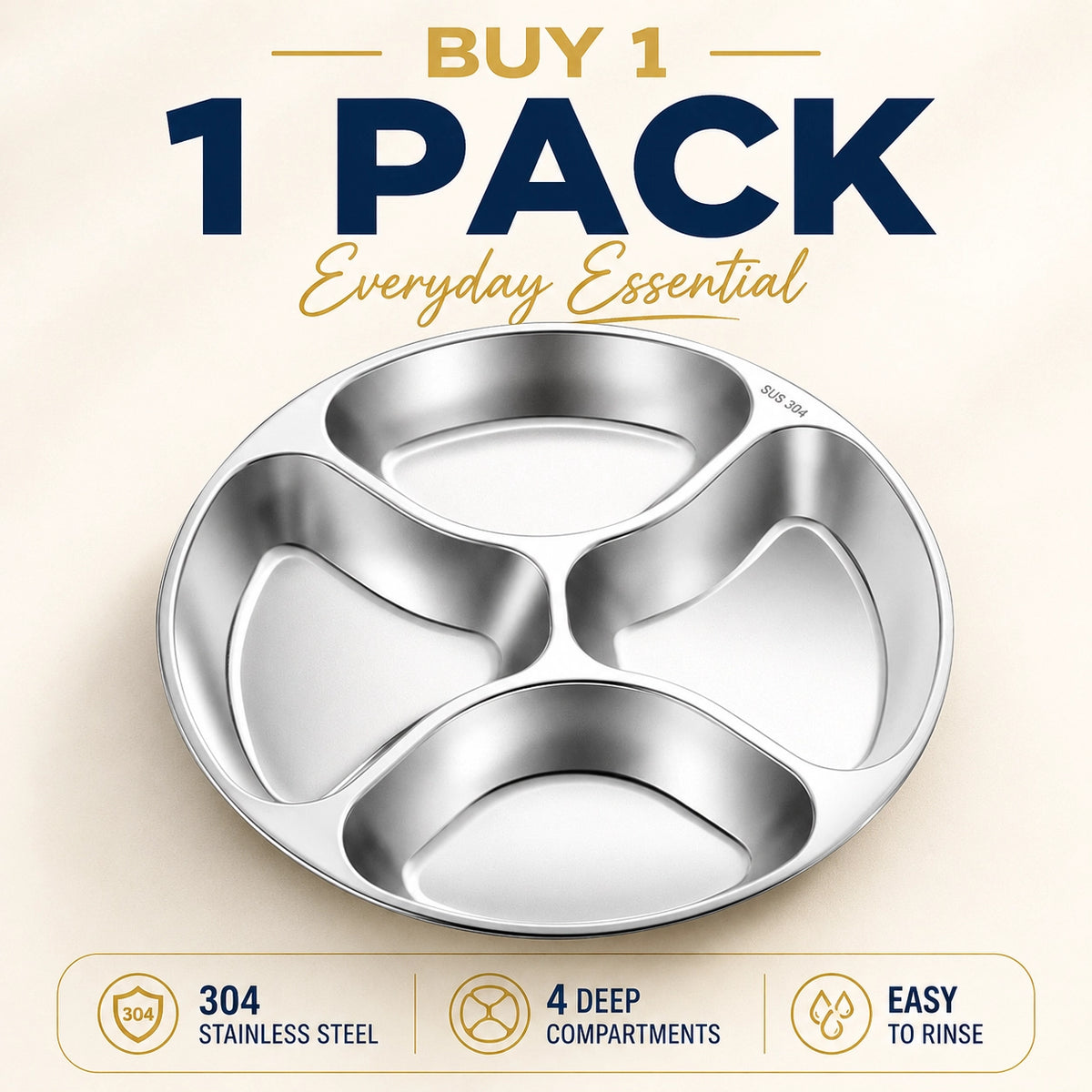 🆙 4-Compartment Stainless Steel Everyday Tray
