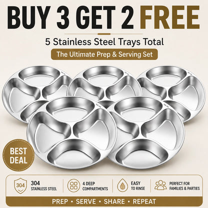 🆙 4-Compartment Stainless Steel Everyday Tray
