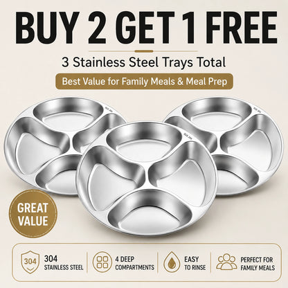 🆙 4-Compartment Stainless Steel Everyday Tray