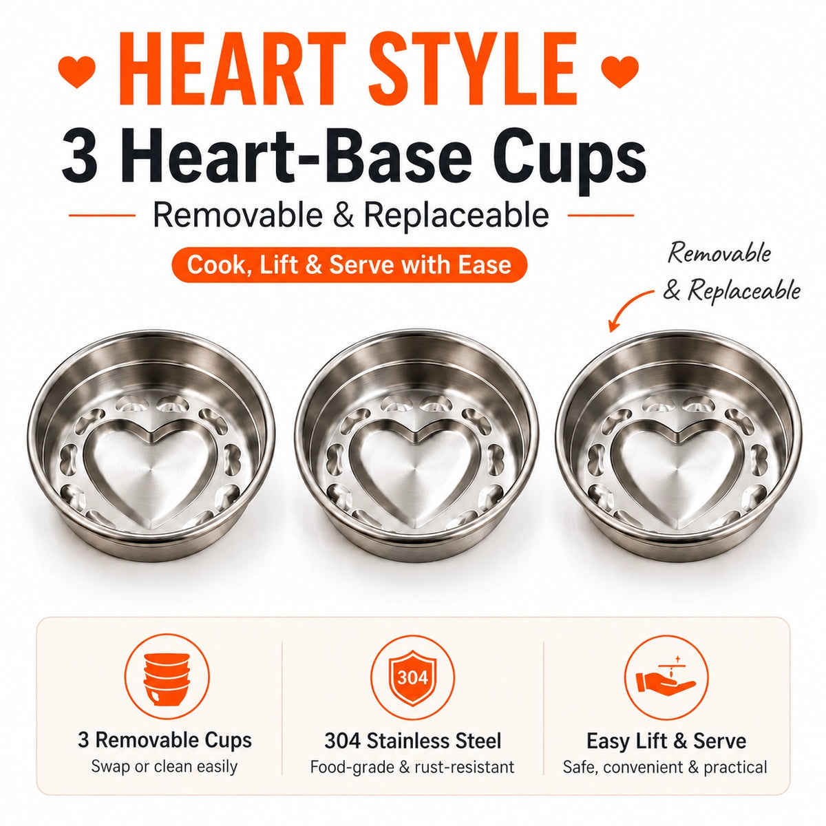 🆙🍳 3-Cup Removable Stainless Steel Egg Steamer