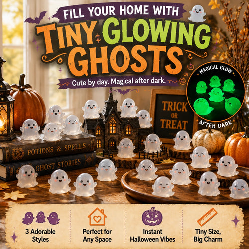 🆙 Glow-in-the-Dark Mini Ghost Halloween Decorations