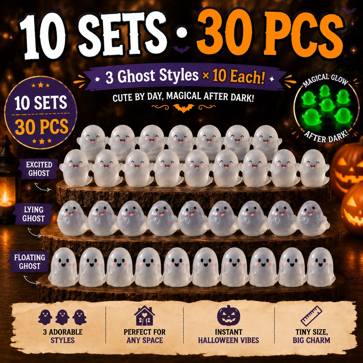 🆙 Glow-in-the-Dark Mini Ghost Halloween Decorations