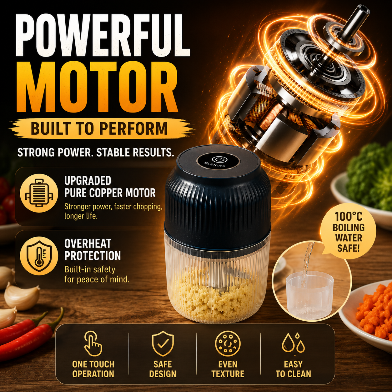 korakio®Powerful Electric Food Chopper – One-Touch Mini Kitchen Blender