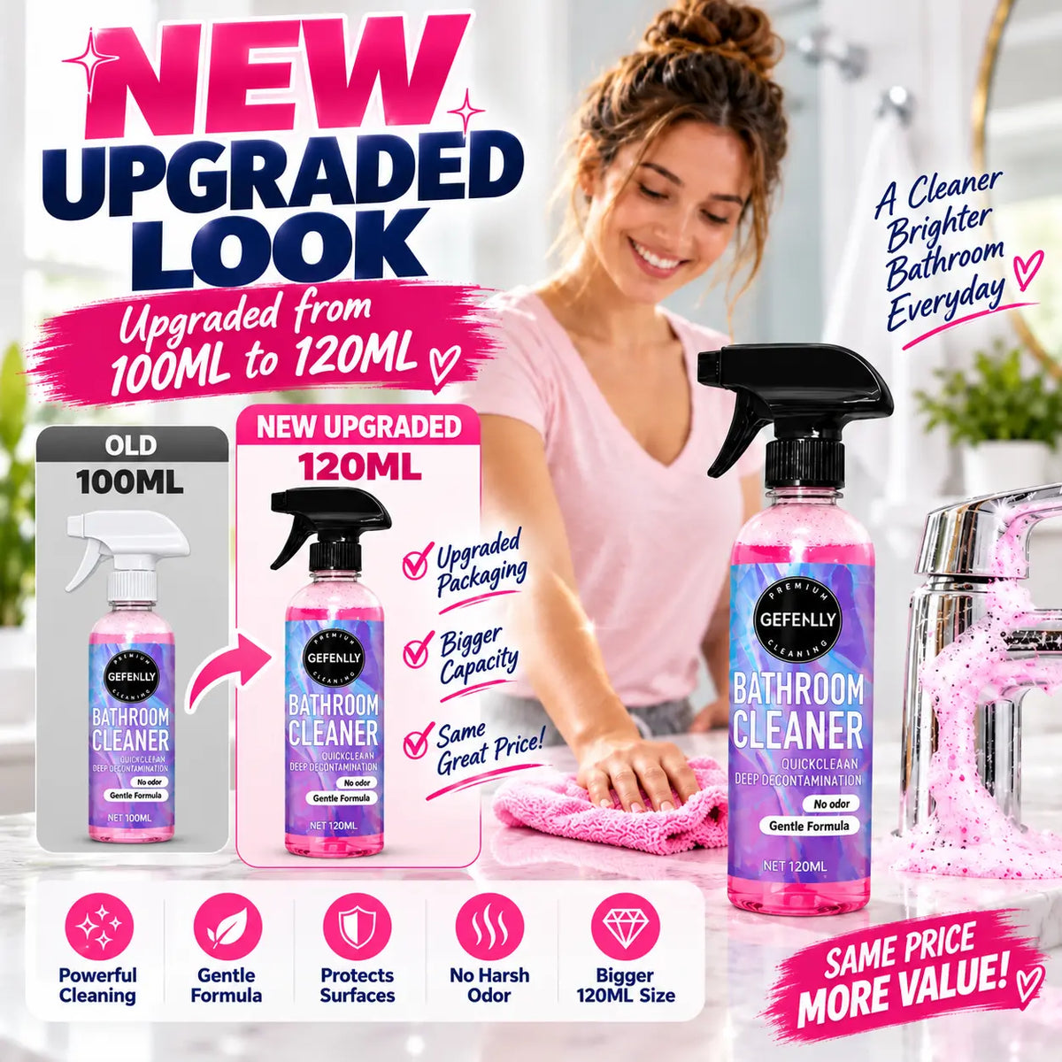 🆙 Pink Foam Bathroom Cleaner Spray