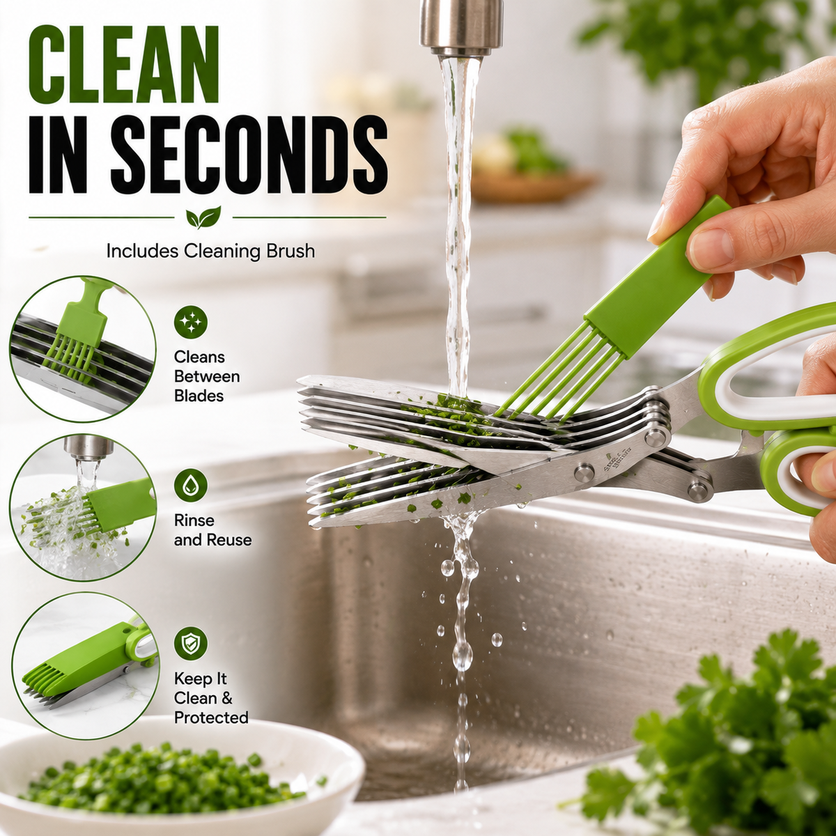 KORAKIO®✂️ 5-Blade Herb Scissors – Chop Fresh Herbs Faster Without A Knife