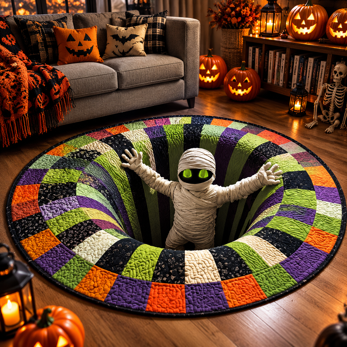 KORAKIO®🎃 Halloween 3D Skeleton Vortex Illusion Rug – Create a Spooky Floor Surprise Everyone Loves 💀