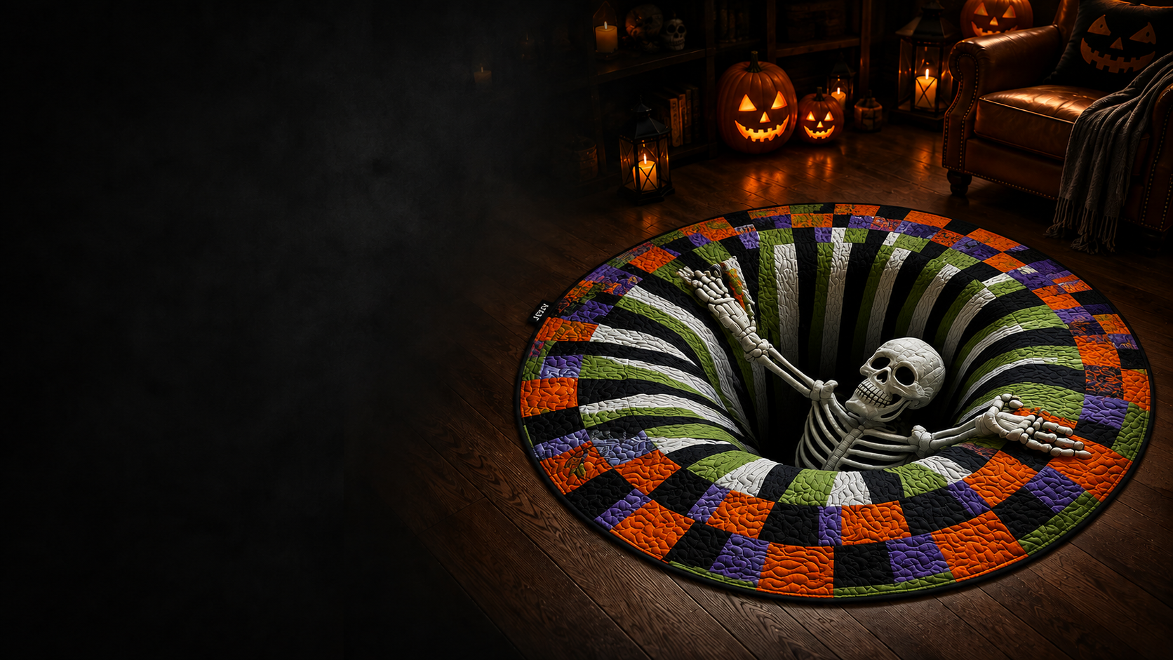 Halloween 3D illusion rug creating a dramatic floor display