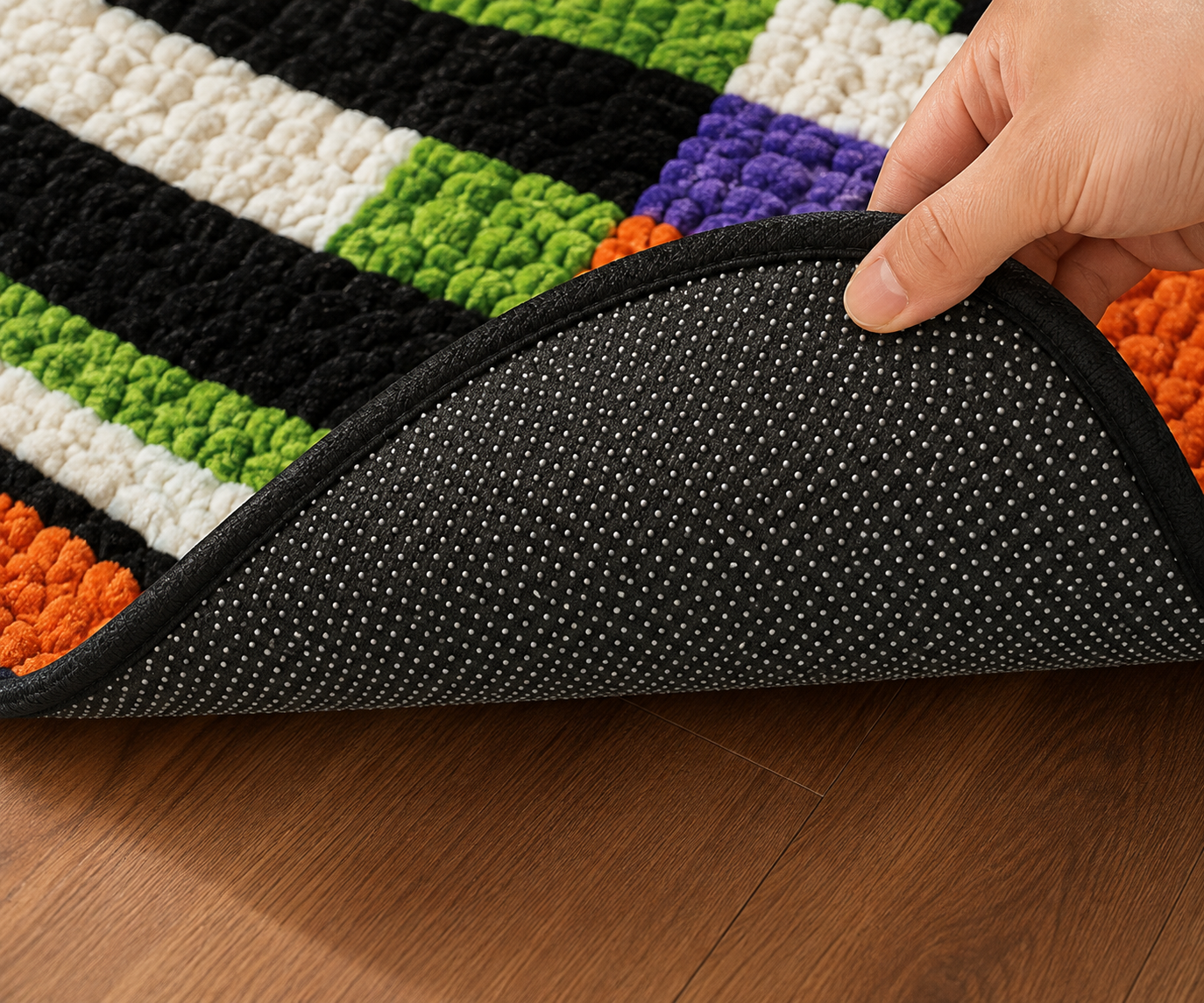 Textured non-slip backing of the Halloween rug