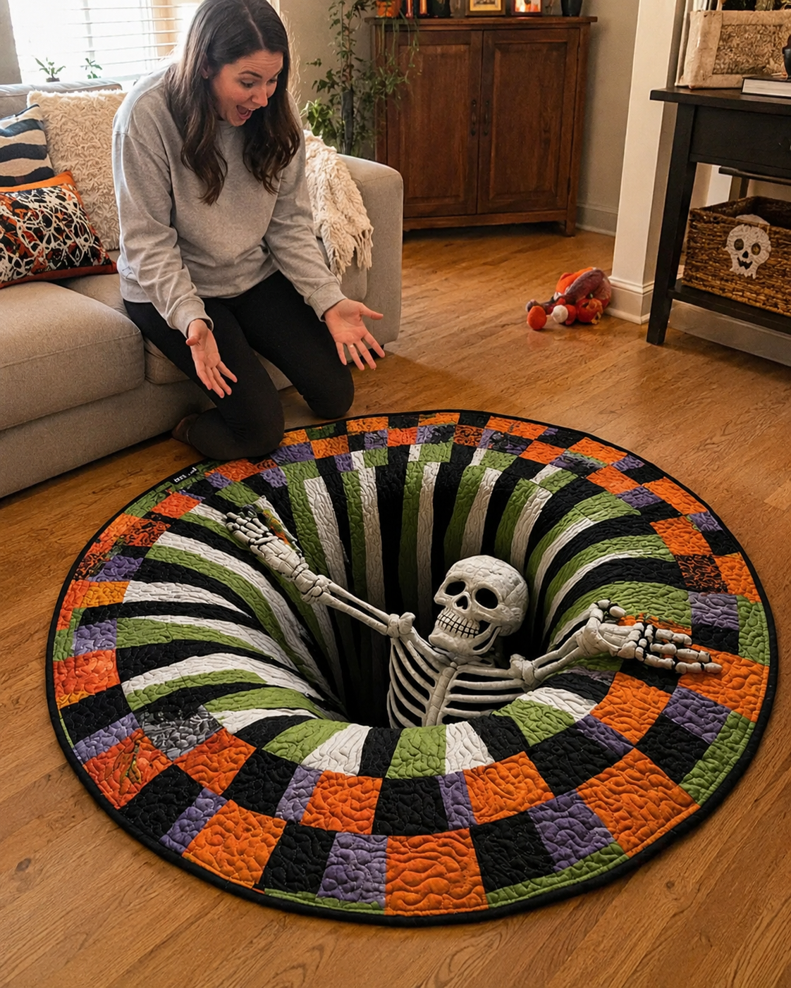 Ashley’s Halloween Skeleton rug setup