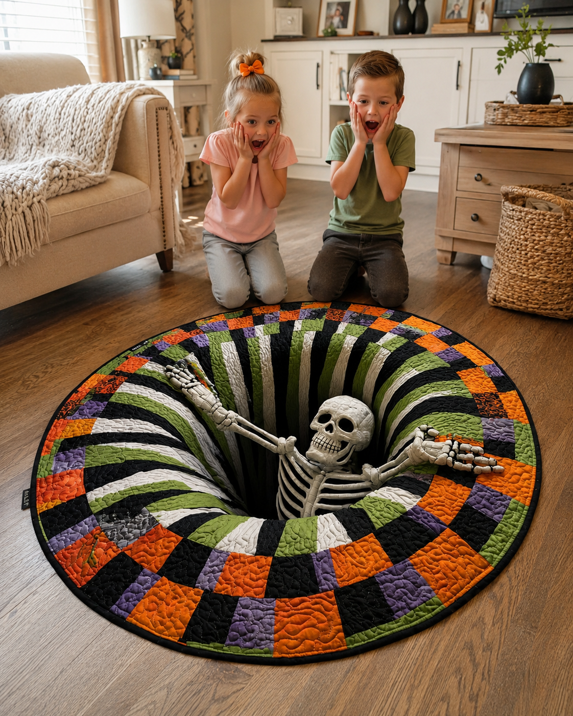 Katie’s Halloween Skeleton rug setup