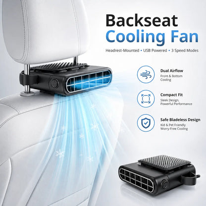 korakio®USB-C Backseat Cooling Fan – Keeps Kids & Pets Comfortable on Hot Rides