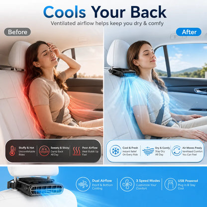 korakio®USB-C Backseat Cooling Fan – Keeps Kids & Pets Comfortable on Hot Rides