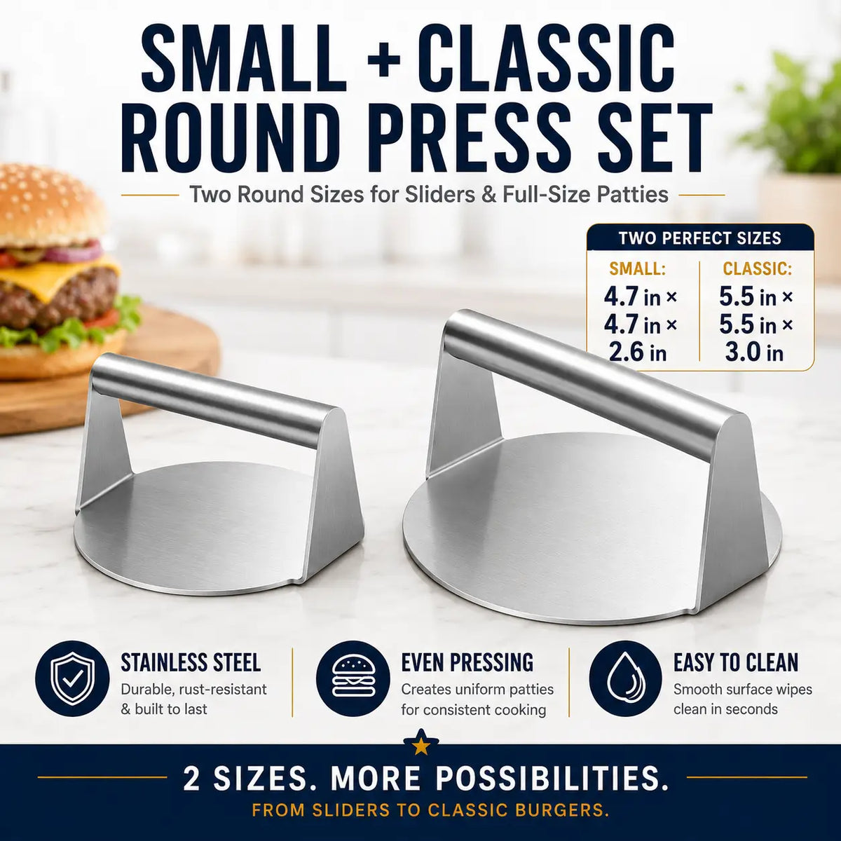 🆙 Stainless Steel Smash Burger Press
