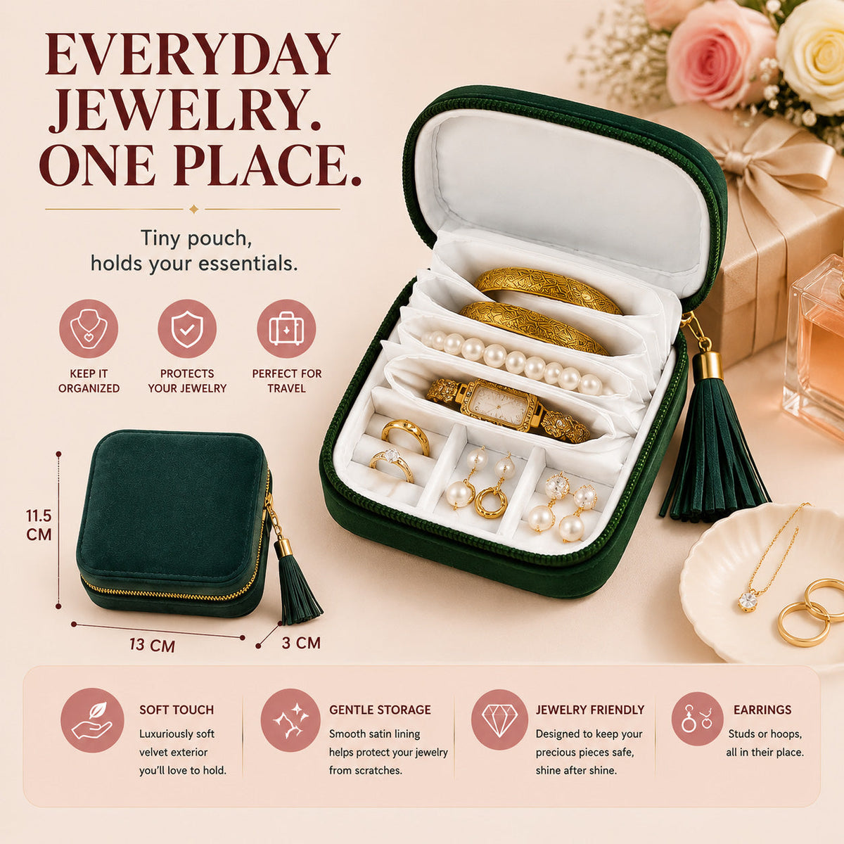 korakio®✨Velvet Travel Jewelry Organizer – Keep Your Jewelry Tangle-Free Anywhere